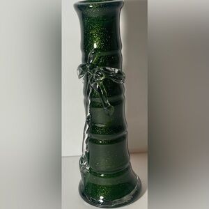 Sculptural Emerald Green Art Glass Vase with Dragonfly – Hand Blown